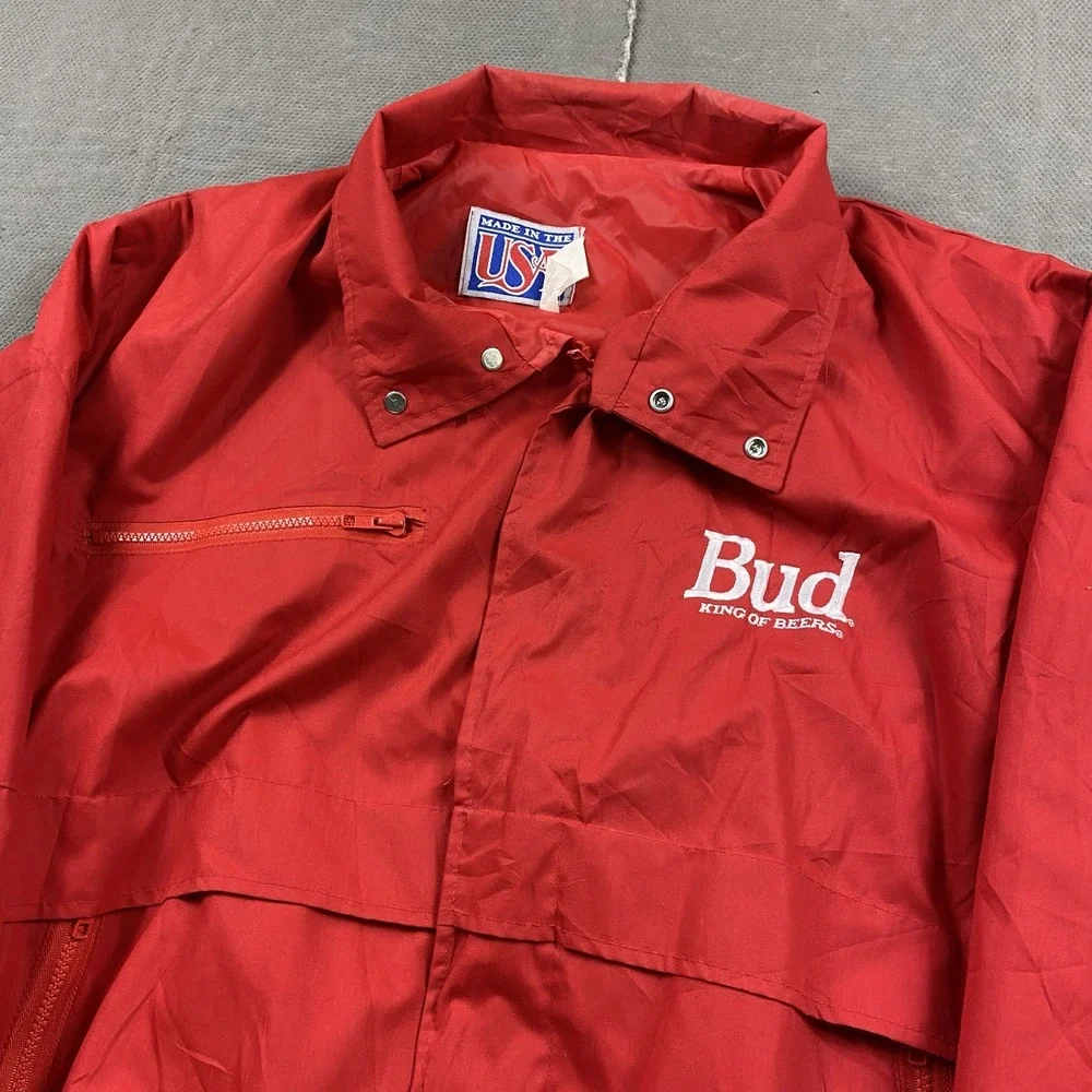 Vintage Budweiser Jacket XL Red King of Beers Windbreaker Full Zip USA Made